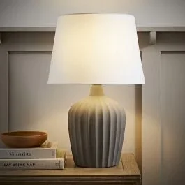 Serena Hand-Finished Grey Ribbed Ceramic Table Lamp