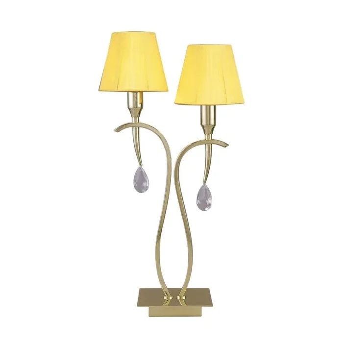 Siena Crystal Table Lamp 2 Light E14, Polished Brass With Amber Cream Shades & Clear Crystal