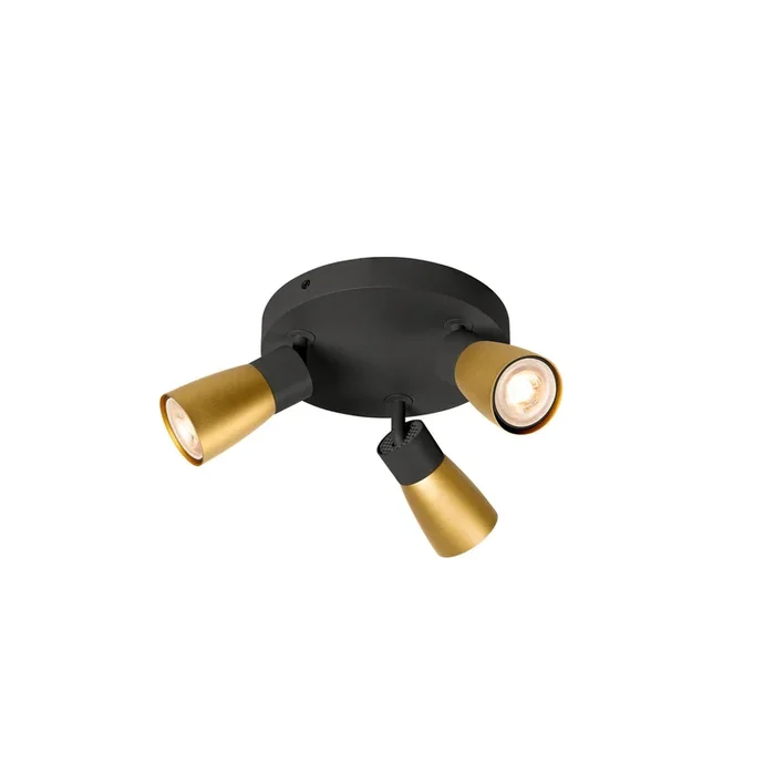 SLV PURI 2.0 Dome, wall and ceiling-mounted light, round, 3 x max. 6 W GU10, black / gold 1008341