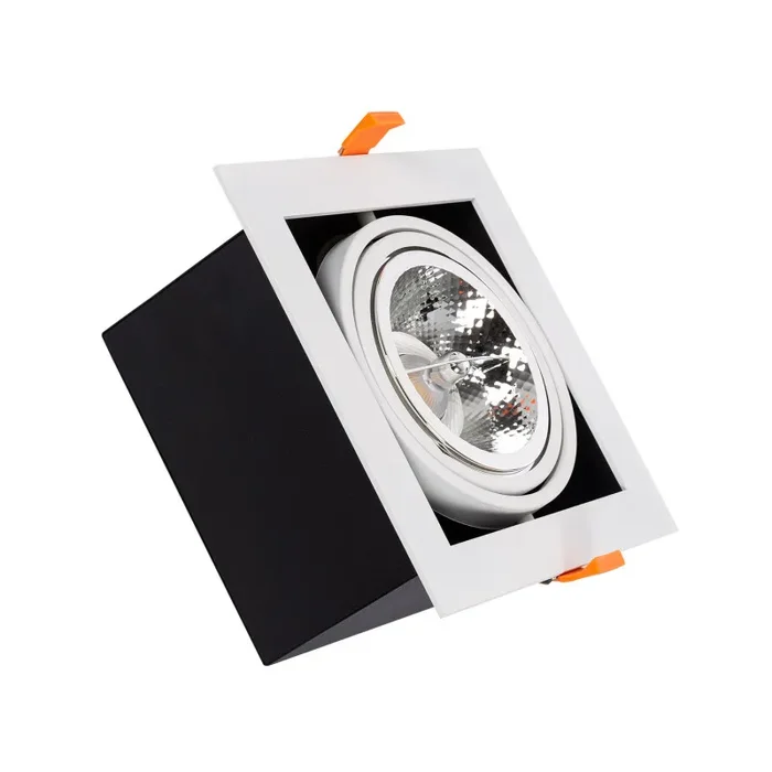 Square Adjustable Downlight Kardan Cutout 165x165mm with 15W Warm White AR111 LED Bulb – Black & White