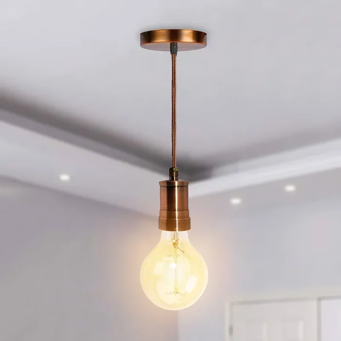 Square Holder Fabric 3 Core Round 1m Cable E27 Ceiling Pendant Light~3128