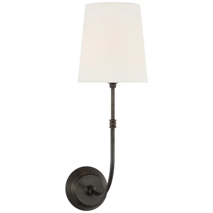 Suzanne Kasler Wyatt 20″ Sconce in Bronze with Linen Shade Wall Light W6.25″ x H20″SK 2005BZ-L
