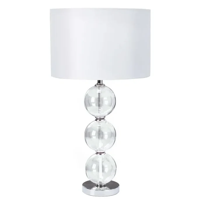 Table Lamp (Single) – Clear Glass Ball Stacked Base, White Shade