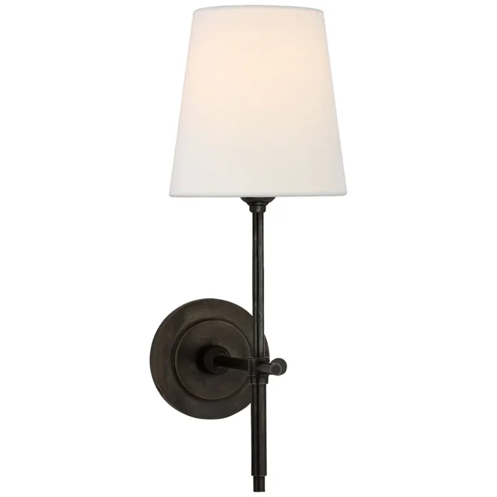 Thomas O’Brien Bryant Sconce in Bronze with Linen Shade Wall Light W5.5″ x H14.25″TOB 2002BZ-L