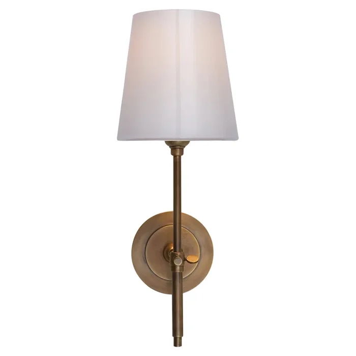 Thomas O’Brien Bryant Sconce in Hand-Rubbed Antique Brass with White Glass Shade Wall Light W5.5″ x H14.5″TOB 2022HAB-WG