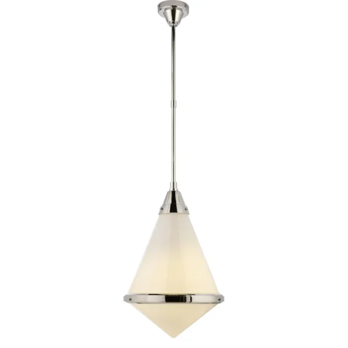 Thomas O’Brien Gale Large Pendant in Polished Nickel with White Glass Ceiling Light W15.5″TOB 5156PN-WG