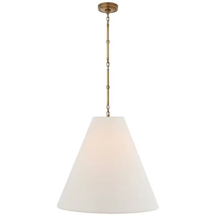 Thomas O’Brien Goodman Large Hanging Lamp in Hand-Rubbed Antique Brass with Linen Shade Ceiling Light W24″TOB 5014HAB-L