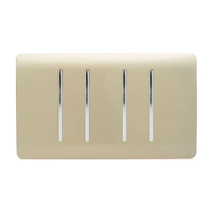 Trendi, Artistic Modern 4 Gang (2×2 Way, 2xIntermediate) 10 Amp Rocker Champagne Gold Finish, BRITISH MADE, (25mm Back Box Required), 5yrs Warranty