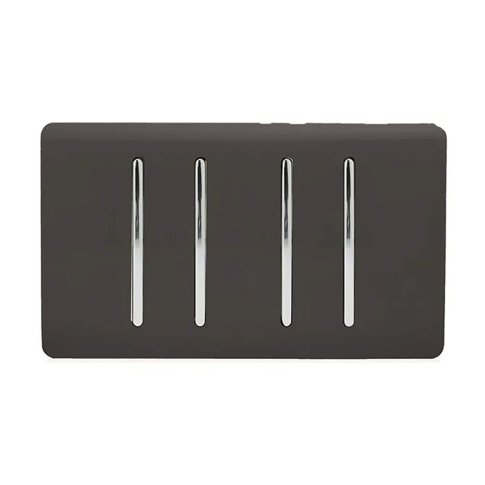 Trendi, Artistic Modern 4 Gang (2×2 Way, 2xIntermediate) 10 Amp Rocker Dark Brown Finish, BRITISH MADE, (25mm Back Box Required), 5yrs Warranty