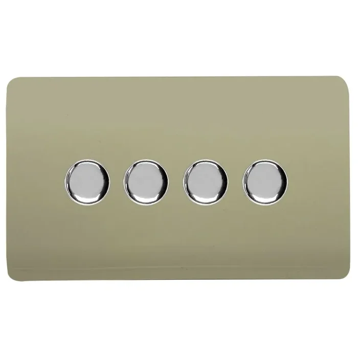 Trendi, Artistic Modern 4 Gang 2 Way LED Dimmer Switch 5-150W LED / 120W Tungsten Per Dimmer, Gold/Chrome Finish, (35mm Back Box Required) 5yrs Wrnty