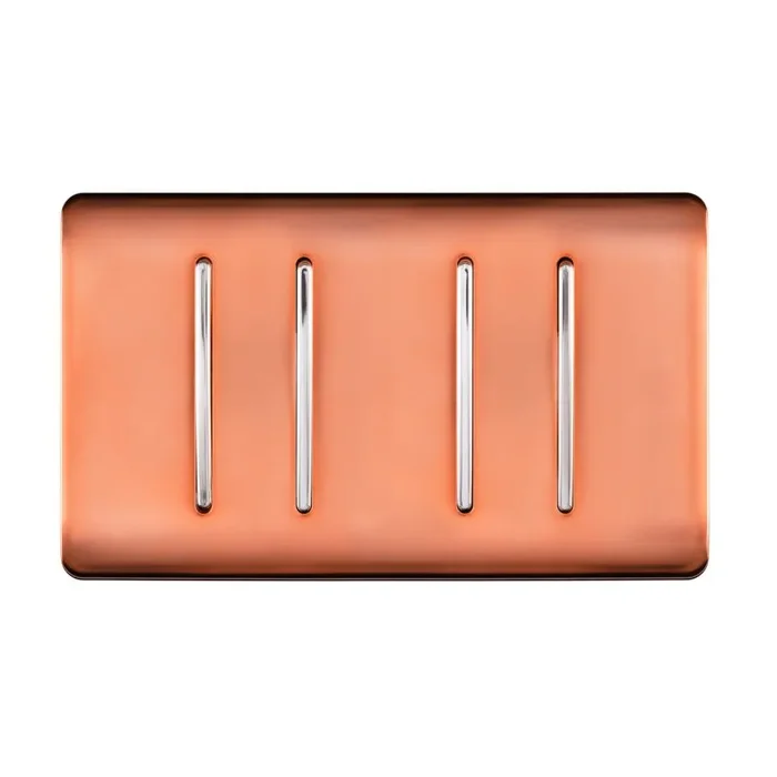 Trendi, Artistic Modern 4 Gang (4xIntermediate) 10 Amp Rocker Copper Finish, BRITISH MADE, (25mm Back Box Required), 5yrs Warranty