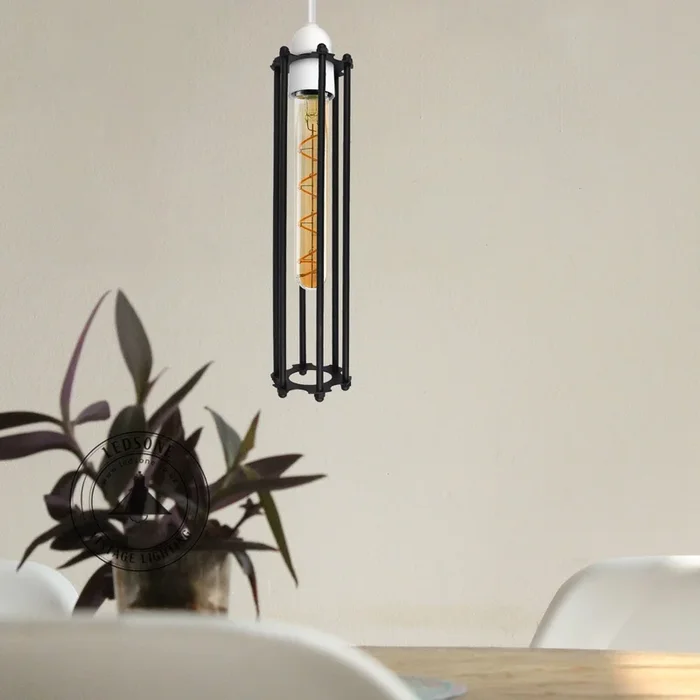 Tube Shape Black Colour Easy Fit Pendant Light Shade Metal Wire Cage ~ 4175