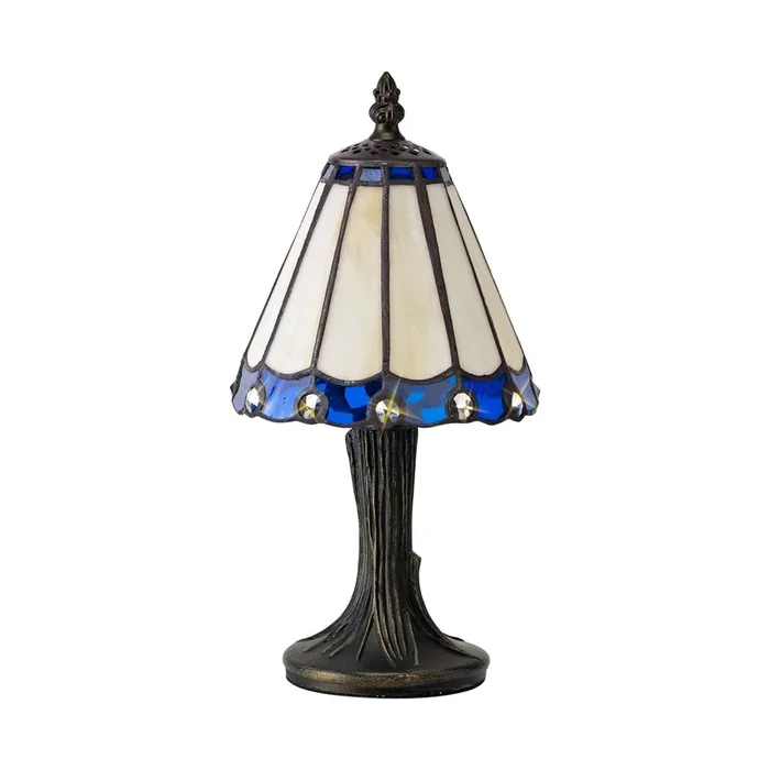 Umbrella Tiffany Table Lamp, 1 x E14, Crealm/Blue/Clear Crystal Shade
