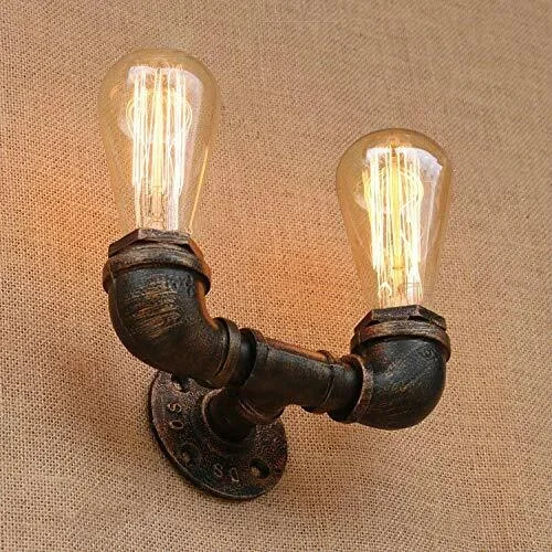 Vintage Rustic Red Metal Water Pipe Double Head Wall Light~2067