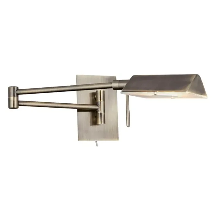 Wall Bracket 1 Light, Adjustable Swing Arm, Antique Brass & Frosted/Clear Glass Lens