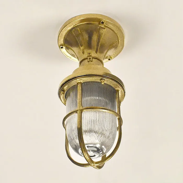Westport Coastal Bell Outdoor Semi-Flush Ceiling Light – Brass