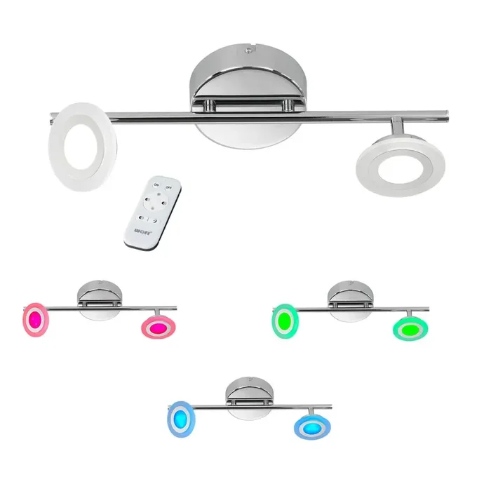 Wofi GEMMA spot LED chrome, 2-light sources, Remote control, Colour changer