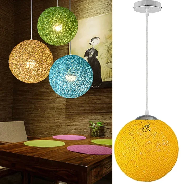 Yellow Modern Lattice Wicker Rattan Globe Ball Style Ceiling Pendant Light Lampshade~3642