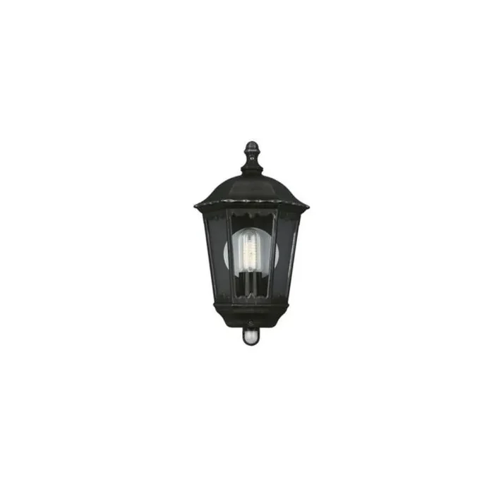 Zagreb Half Wall Lamp with PIR 1 Light E27 IP44 Exterior Black & Silver Aluminium/Glass